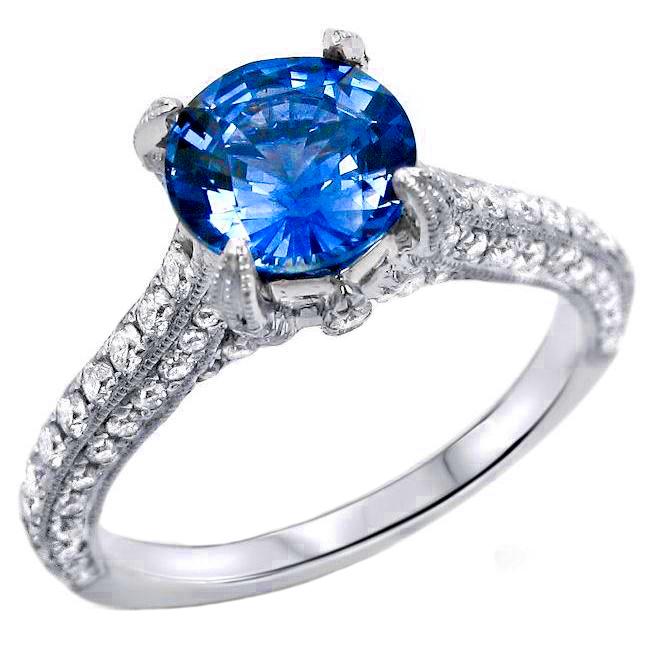Bague saphir du Sri Lanka avec diamants taille ronde 4.50 ct - HarryChadEnt.FR