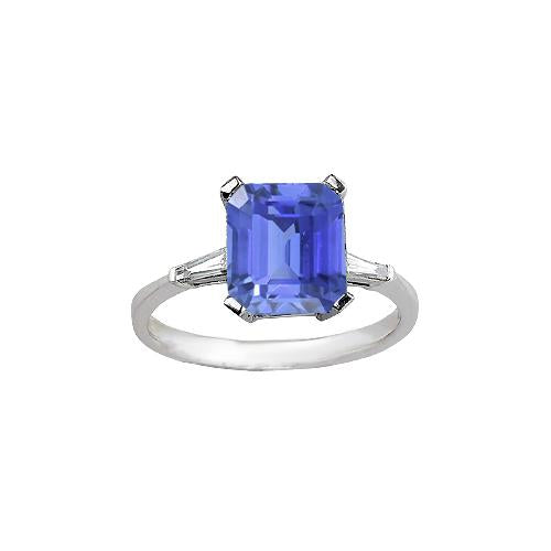 Bague saphir émeraude 3 pierres et diamants baguette coniques 2.25 carats - HarryChadEnt.FR
