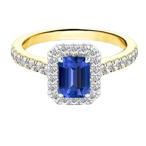 Bague saphir émeraude halo bicolore 3 carats accents de diamants - HarryChadEnt.FR