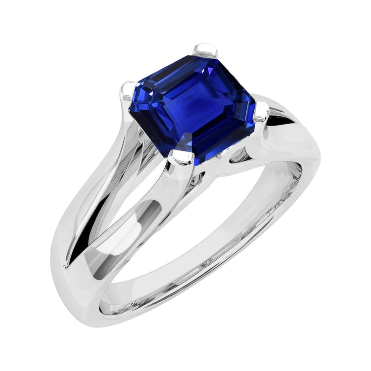 Bague solitaire 2 carats tige fendue saphir de Srilanka taille Asscher - HarryChadEnt.FR