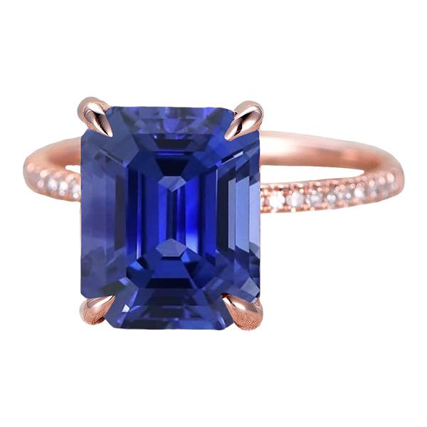 Bague solitaire diamant accents taille émeraude saphir de Ceylan 4.50 carats - HarryChadEnt.FR