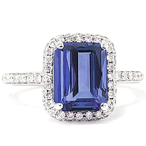 Bague solitaire en diamant tanzanite taille émeraude de 5.50 ct avec accent - HarryChadEnt.FR
