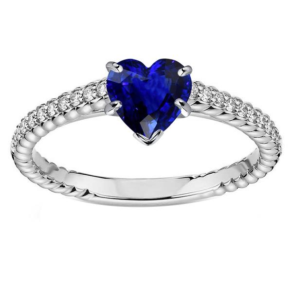 Bague solitaire en saphir de Ceylan et serti pavé. accents de diamants 2.50 carats - HarryChadEnt.FR