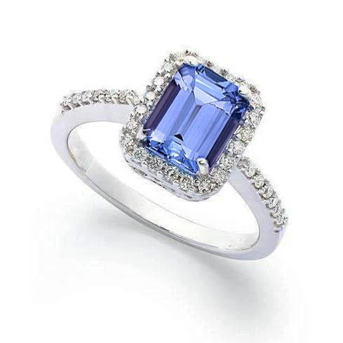 Bague tanzanite et diamants sertie de griffes de 5.80 ct en or blanc 14 carats - HarryChadEnt.FR