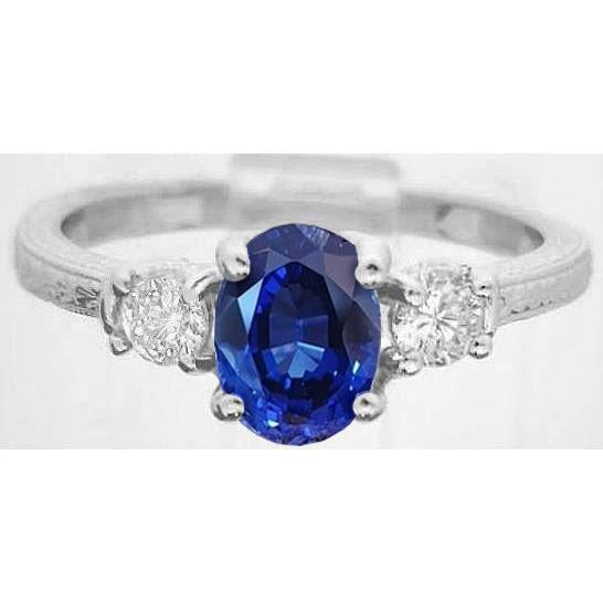 Bague trois pierres ovale Sri Lanka saphir et diamant de 1.5 ct en or 14 carats - HarryChadEnt.FR