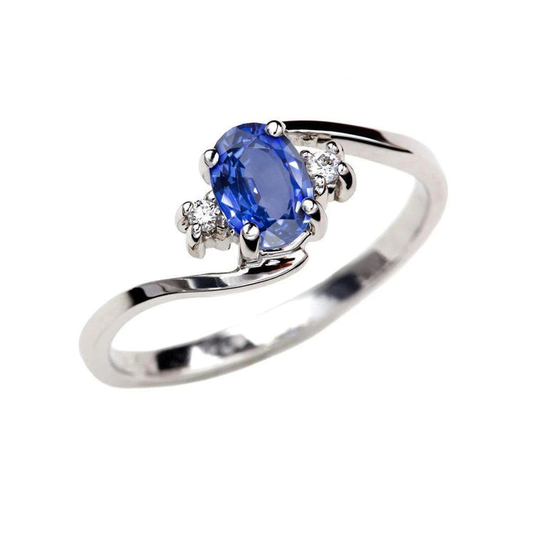 Bague trois pierres saphir du Sri Lanka avec diamants en or 1.70 ct 14 carats - HarryChadEnt.FR