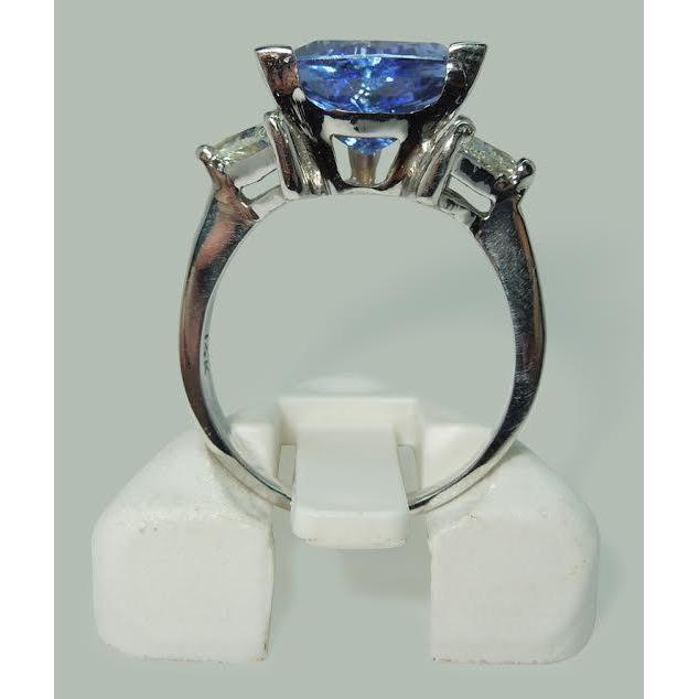 Bague trois pierres taille trilliant diamant bleu pierre précieuse 6.5 carats WG 14K - HarryChadEnt.FR