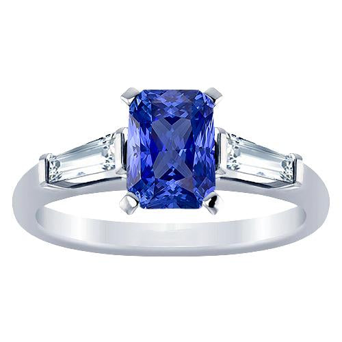 Baguette 3 Pierres Saphir Bleu Ensemble Baguettes Coniques 2.50 Carats - HarryChadEnt.FR