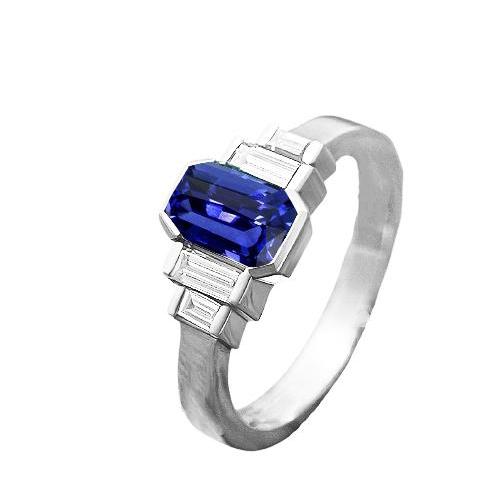 Baguette Baguette Diamant & Radiant Cut Saphir Bleu Ensemble Bar 2 Carats - HarryChadEnt.FR