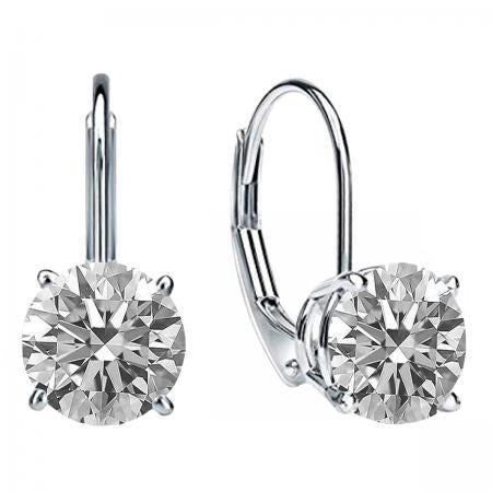Belle Boucle D'Oreille Levier Dos Diamant Rond Or Blanc 14K 1.5 Carats - HarryChadEnt.FR