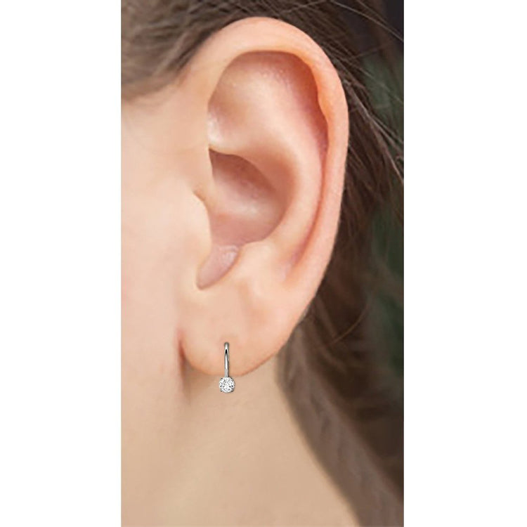 Belle Boucle D'Oreille Levier Dos Diamant Rond Or Blanc 14K 1.5 Carats - HarryChadEnt.FR