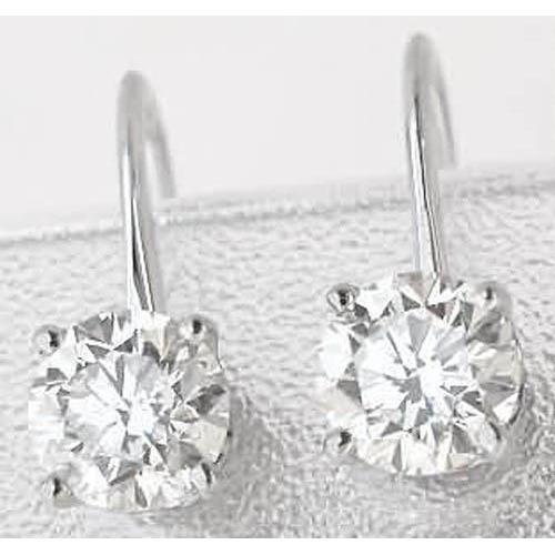 Belle Boucle D'Oreille Levier Dos Diamant Rond Or Blanc 14K 1.5 Carats - HarryChadEnt.FR