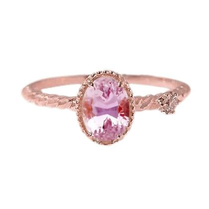 Belle bague de mariage ovale rose kunzite et diamants en or rose 13.15 ct - HarryChadEnt.FR