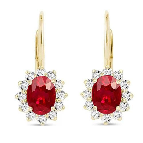 Belle dame pendante boucle d'oreille rubis diamant 11.20 carats or jaune 14K - HarryChadEnt.FR