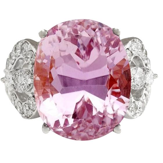 Bijoux Alliance Or Blanc Kunzite Rose Et Diamant 18.50 Ct - HarryChadEnt.FR