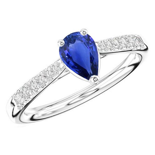Bijoux Pierres Précieuses Bague Saphir Bleu Poire & Diamants 2.50 Carats - HarryChadEnt.FR