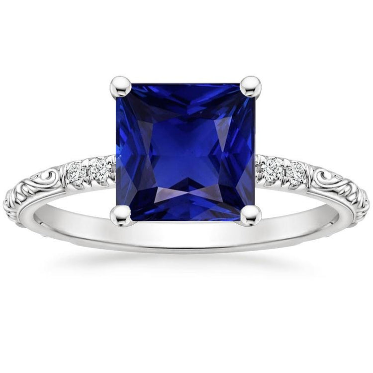 Bijoux en diamant Bague en saphir bleu de style vintage accentué de 5.25 carats - HarryChadEnt.FR