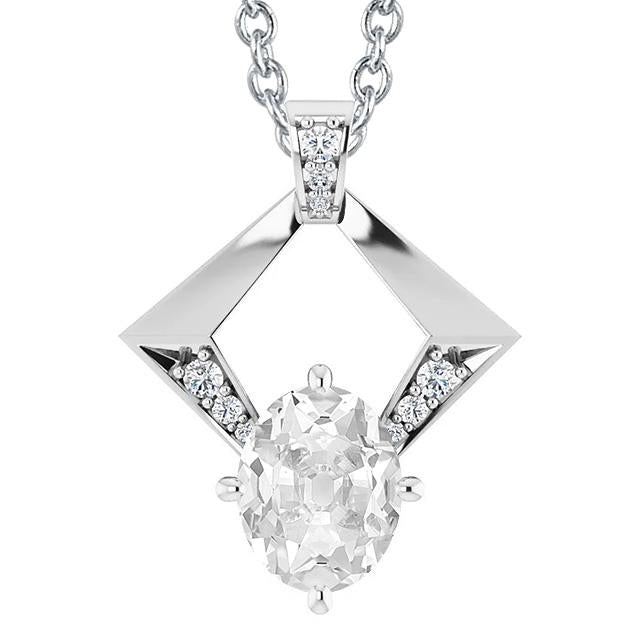 Bijoux en or Pendentif Diamant Rond & Ovale Old Cut 4 Carats 14K - HarryChadEnt.FR