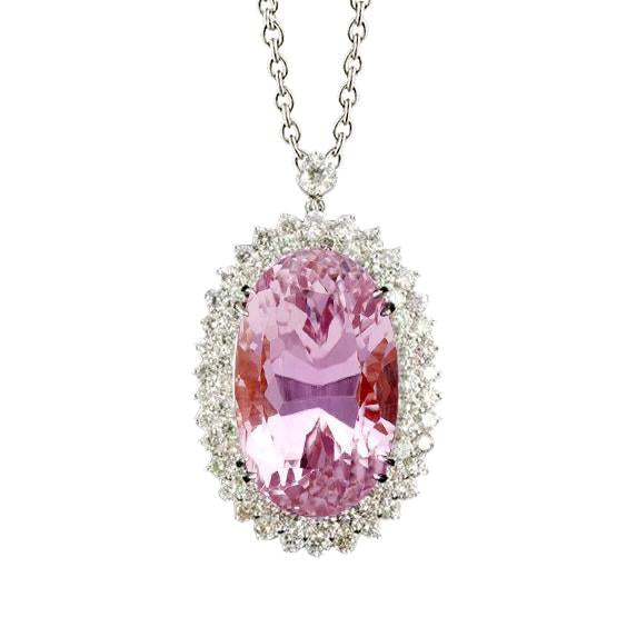 Bijoux de pierres précieuses en or blanc 14K Pendentif femme Kunzite rose 36.50 Ct - HarryChadEnt.FR
