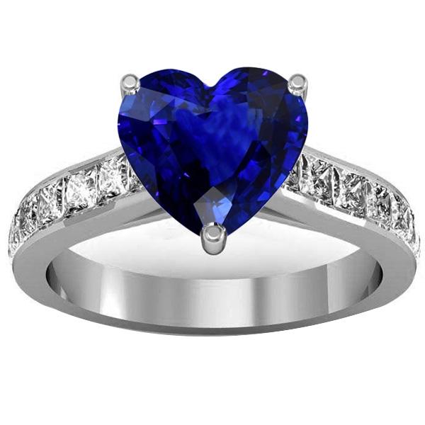 Bijoux en pierres précieuses Bague de fiançailles coeur saphir bleu or 4.50 carats - HarryChadEnt.FR