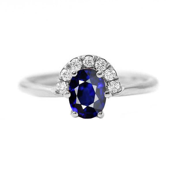 Bijoux en pierres précieuses Bague ovale en saphir bleu et diamants 2.50 carats - HarryChadEnt.FR