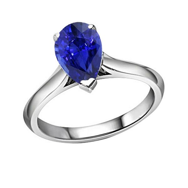 Bijoux pour dames Bague solitaire en saphir de Ceylan taille poire 2 carats - HarryChadEnt.FR