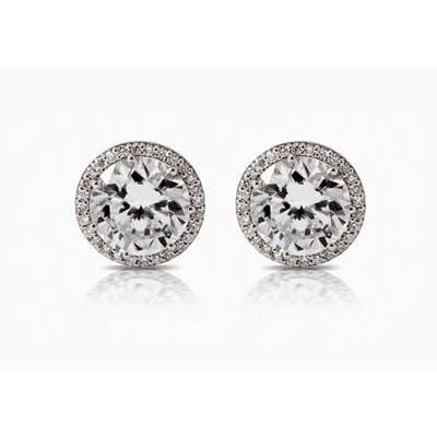Boucle D'Oreille Halo Diamant Rond En Or Blanc 2.80 Carats - HarryChadEnt.FR