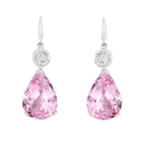 Boucle D'Oreille Pendante Kunzite Rose Et Diamants 10.40 Carats Or Blanc 14K - HarryChadEnt.FR