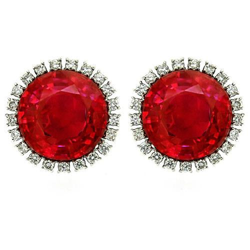 Boucle D'Oreille Ronde Rubis Et Halo Diamants 5.42 Carats Or Blanc 14K - HarryChadEnt.FR