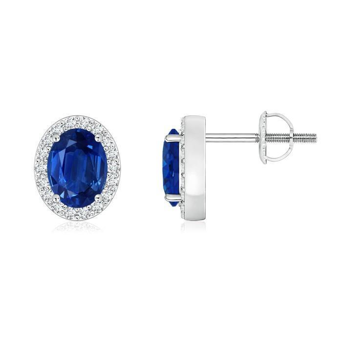 Boucle D'oreille Halo Saphir De Ceylan Ovale Avec Diamants 3.20 Ct - HarryChadEnt.FR