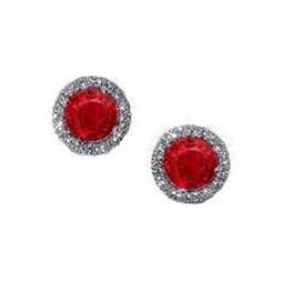 Boucle d'oreille Halo en diamant rubis rouge de 2.44 ct en or blanc 14K - HarryChadEnt.FR