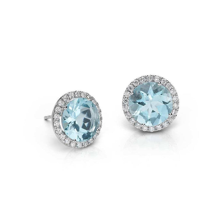 Boucle d'oreille aigue-marine en or blanc 14K 5.70 ct avec clous de diamant - HarryChadEnt.FR