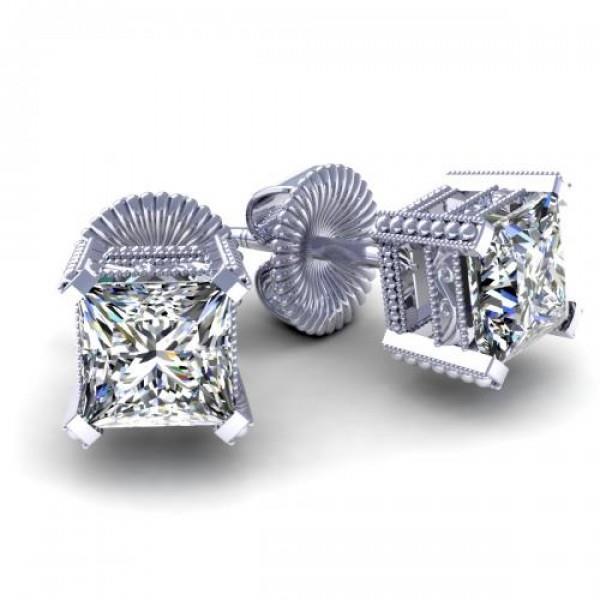 Boucle d'oreille diamant solitaire princesse de 1.70 ct en or blanc 14 carats - HarryChadEnt.FR