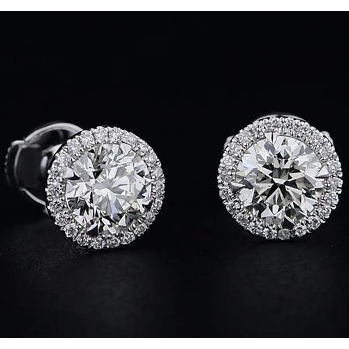 Boucle d'oreille en or blanc 14 carats avec diamants ronds 2.08 carats style halo - HarryChadEnt.FR
