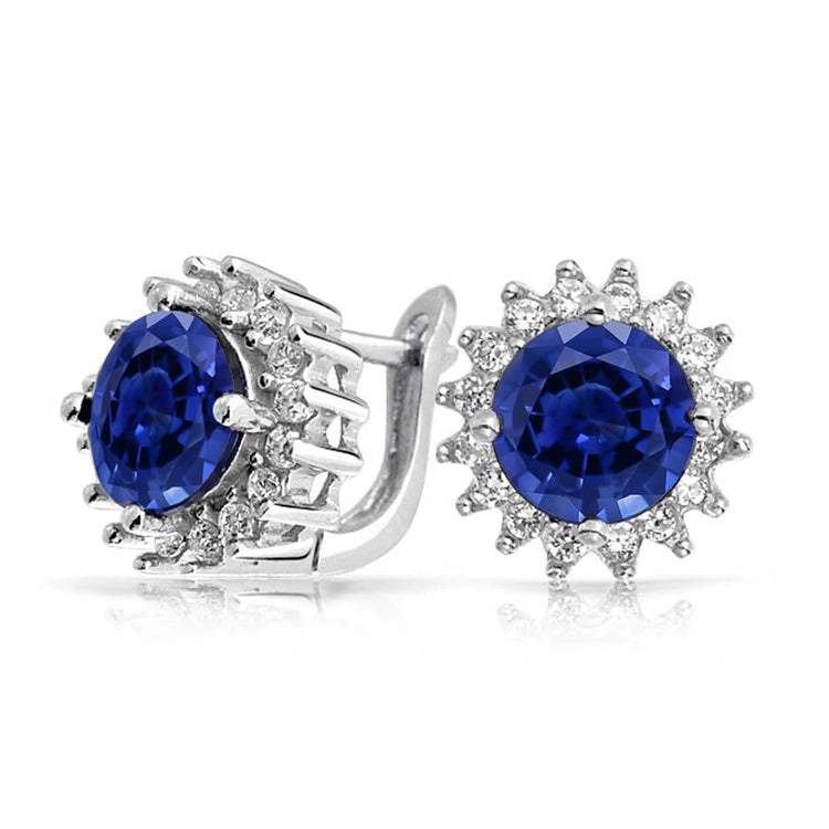 Boucle d'oreille en or diamant et saphir de Ceylan taille ronde 4.36 carats - HarryChadEnt.FR