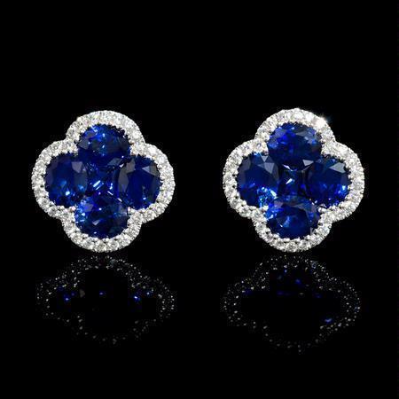 Boucle d'oreille en or pour femme avec grappe de diamants saphir du Sri Lanka 4.45 carats - HarryChadEnt.FR