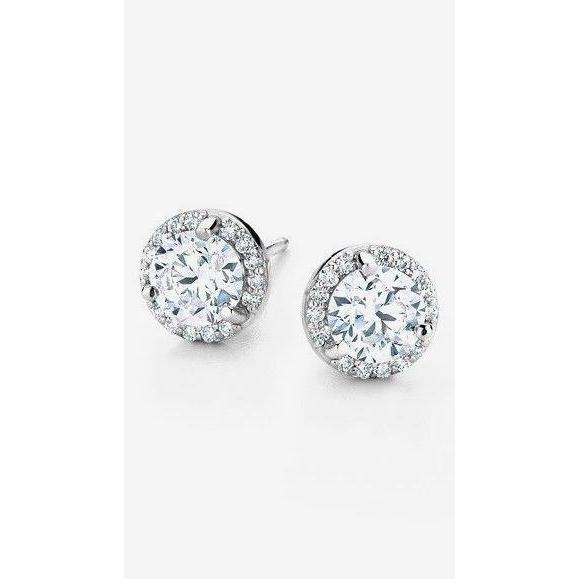 Boucle d'oreille ronde avec halo de diamants de 1.40 ct en or blanc 14 carats - HarryChadEnt.FR