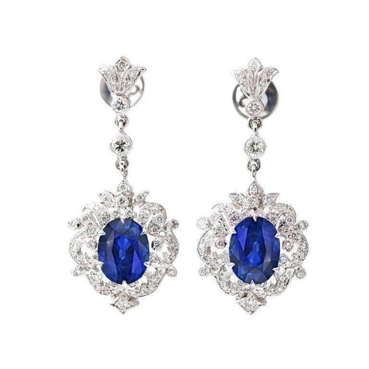 Boucles D'Oreilles Pendantes Diamant Saphir Ceylan Or Blanc Femme Bijoux 3 Ct - HarryChadEnt.FR