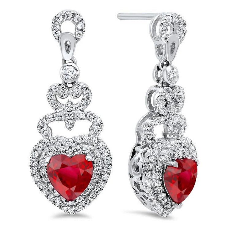 Boucles D'oreilles Pendantes Femme Rubis Rouge Et Diamants Or Blanc 5.70 Cts - HarryChadEnt.FR