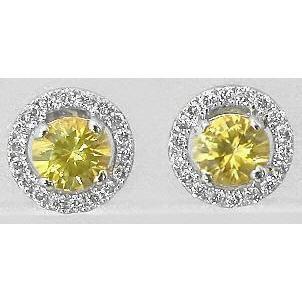 Boucles D'oreilles Clous 3 Carats Saphirs Jaunes Or Blanc 14K - HarryChadEnt.FR