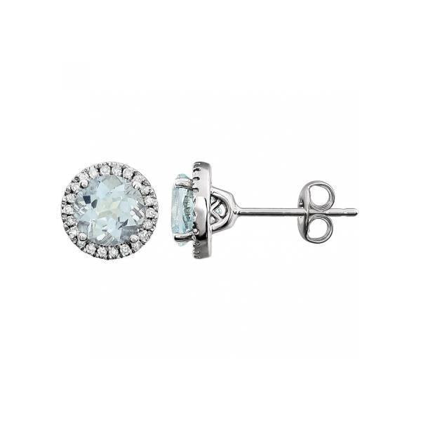Boucles D'oreilles Puces 4.80 Carats Halo Taille Ronde Aigue-Marine Et Diamants - HarryChadEnt.FR