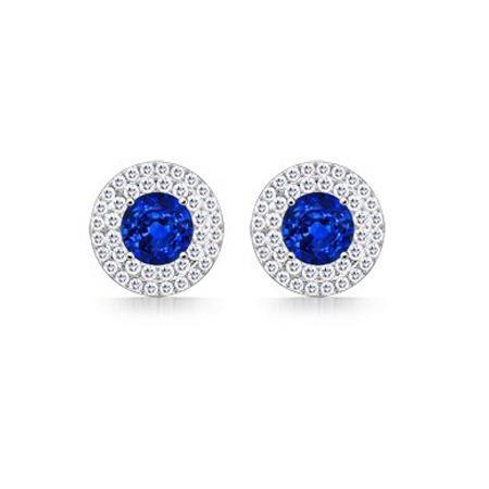 Boucles D'oreilles Clous Ceylan Saphir Et Diamants 4 Ct Or Blanc 14K - HarryChadEnt.FR