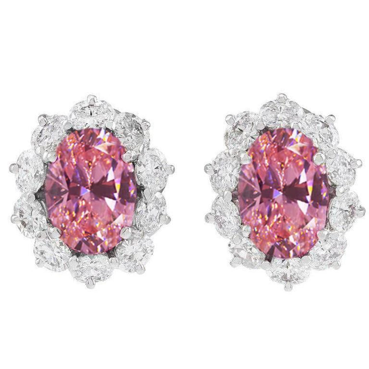 Boucles D'oreilles Clous D'Oreilles En Or Blanc 14K Saphir Rose Ovale 6 Carats - HarryChadEnt.FR