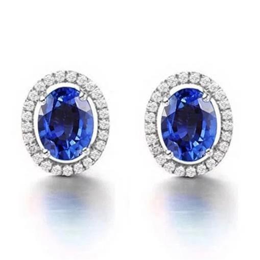 Boucles D'oreilles Clous Femme 5.80 Carats Saphir Avec Diamants Or 14K - HarryChadEnt.FR