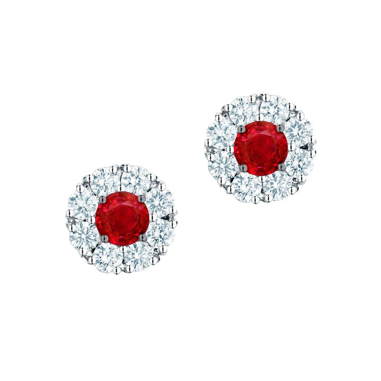 Boucles D'oreilles Clous Femme Rubis Et Diamants 4 Carats Or Blanc 14K - HarryChadEnt.FR
