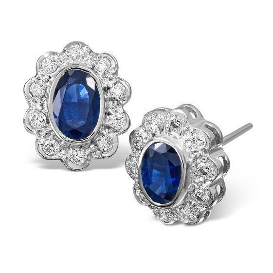 Boucles D'oreilles Clous Femme Saphir Et Diamants Or Blanc 3 Ct - HarryChadEnt.FR