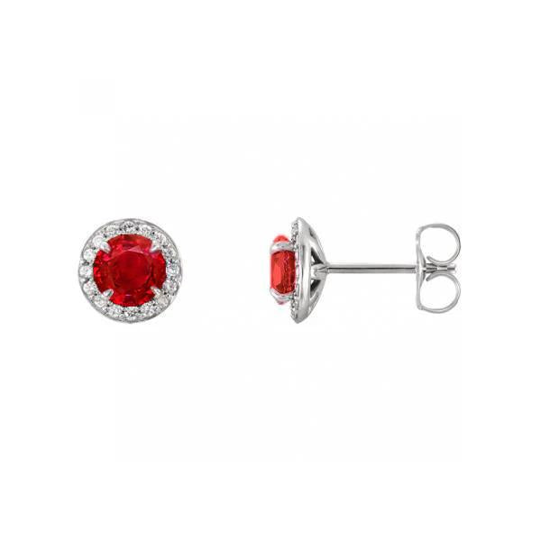 Boucles D'oreilles Clous Halo 14K Rubis Rouge Blanc Et Diamants 4.30 Carats - HarryChadEnt.FR