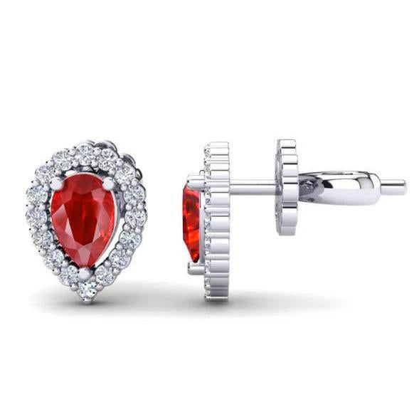 Boucles D'oreilles Clous Pour Dames 4.32 Carats Rubis Et Diamants Or Blanc 14K - HarryChadEnt.FR