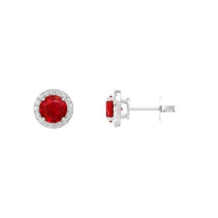 Boucles D'oreilles Clous Pour Femmes Halo 4.50 Carats Rubis Et Diamants Or 14K - HarryChadEnt.FR