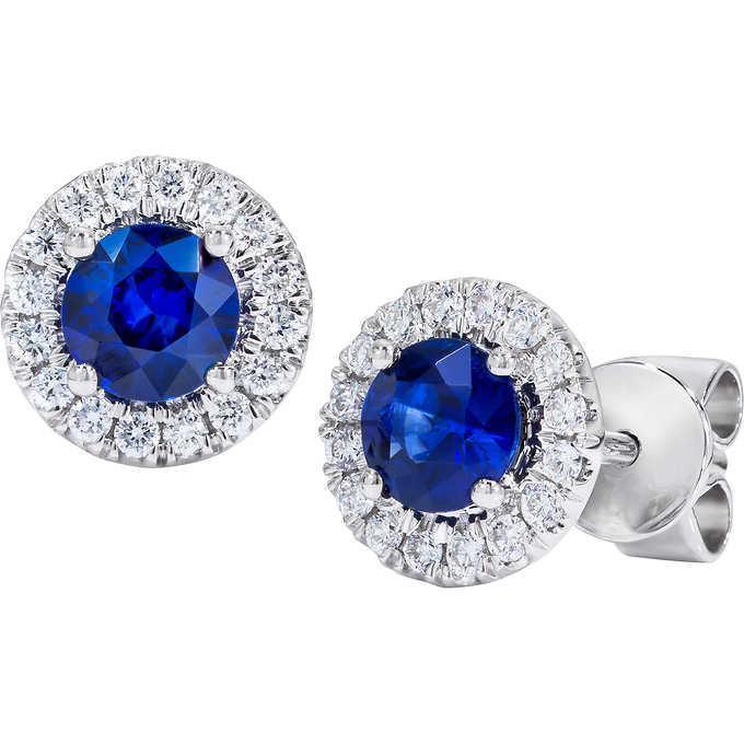 Boucles D'oreilles Clous Saphir De Ceylan Rond 4.60 Carats Or Blanc 14K - HarryChadEnt.FR